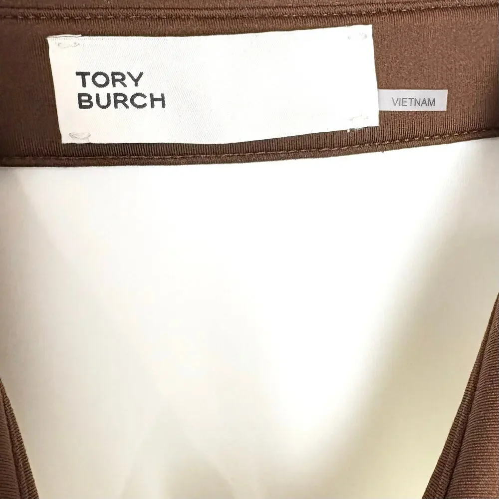 Tory Burch Italian Neoprene Golf Polo Dress ALine Mini Zip Pockets Brown Medium